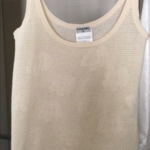 Chanel Camelia Creme Cashmere Tank Top Size 38